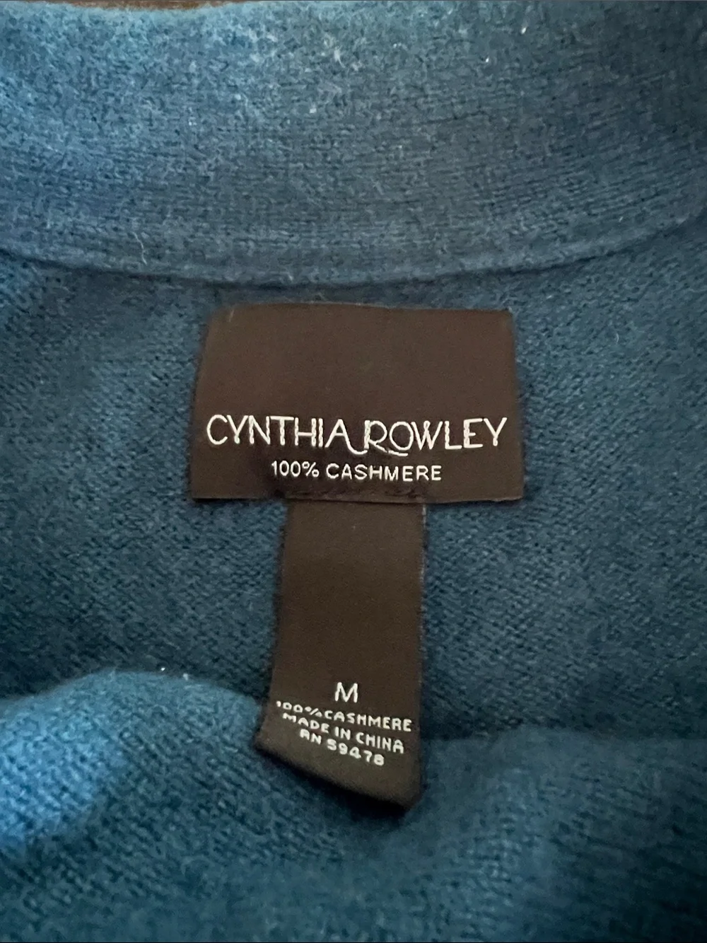 Cynthia Rowley Teal Blue Short-Sleeve Cowl Neck  100% cashmere Sweater women’s M